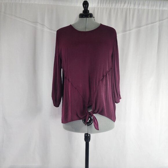 Dolan Left Coast Collection Womens XL Burgundy Knotted Front Blouse - Picture 3 of 16